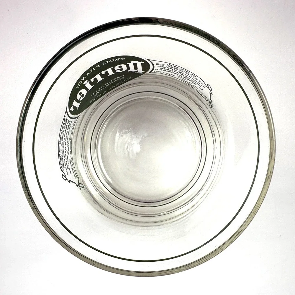 VTG 80s Perrier Tumbler Glass Sparkling Mineral Water C'est Fou Retro Advertisng